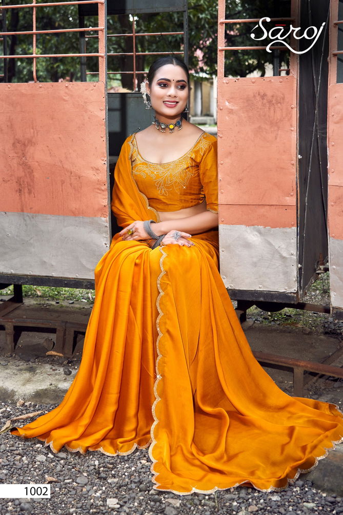 Saroj Sandal Wood Satin Chiffon Saree Collection
